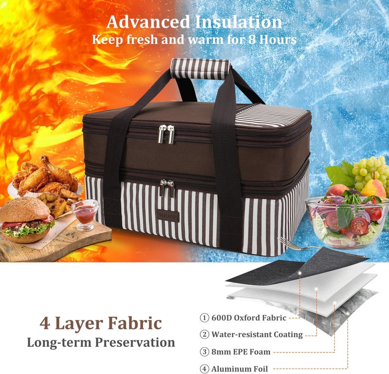 Vuudh Expandable Casserole Carrier Bag - Double Decker Food Bag, Insulated Casserole Carrier for Hot or Cold Food, Lasagna Holder Tote for Picnics,Beaches,Traveling or Gifts - Image 2